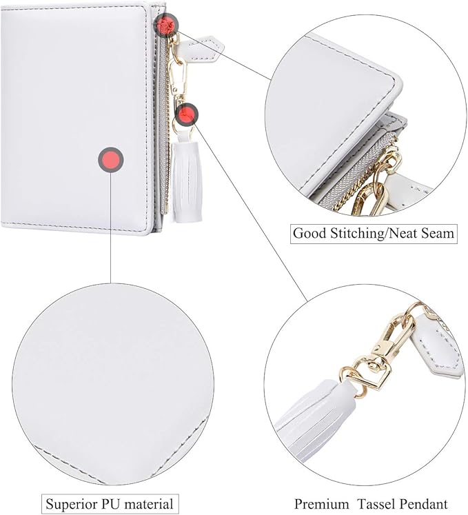 GEEAD Small Wallets for Women Bifold Slim Coin Purse Zipper ID Card Holder PU Leather Grey