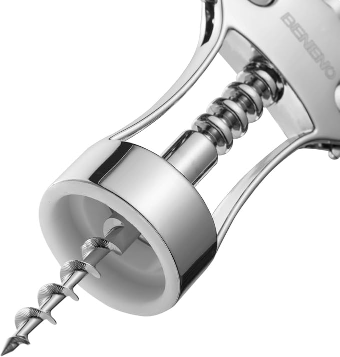 Beneno Wine Opener with Stainless Steel Wine Foil Cutter - Bottle Top Seal Cutter, Zinc Alloy Premium Wing Corkscrew with Multifunctional Bottles Opener, Ash silver