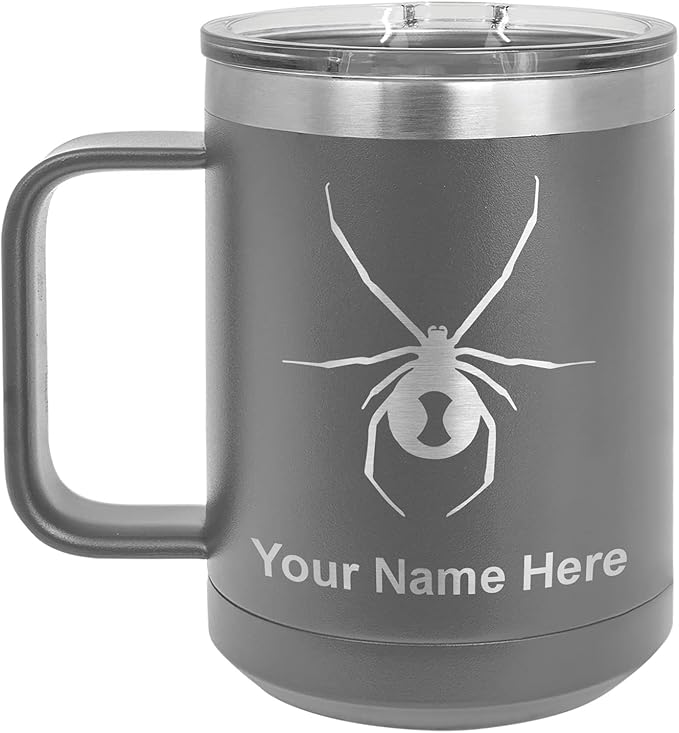 LaserGram 15oz Vacuum Insulated Coffee Mug, Widow Spider, Personalized Engraving Included (Gray)