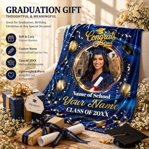 Personalized Blanket with Photo Name, Graduation Blanket Class of 2026 - Custom Gifts for Daughter Son, Meaningful High School Grad Keepsake - Image 2