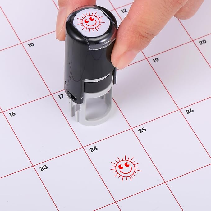 Supervitae 2 Pack Sun Print Stamps Red Ink Stamper Mini Self Inking Stamps for Party Activities Craft Supplies