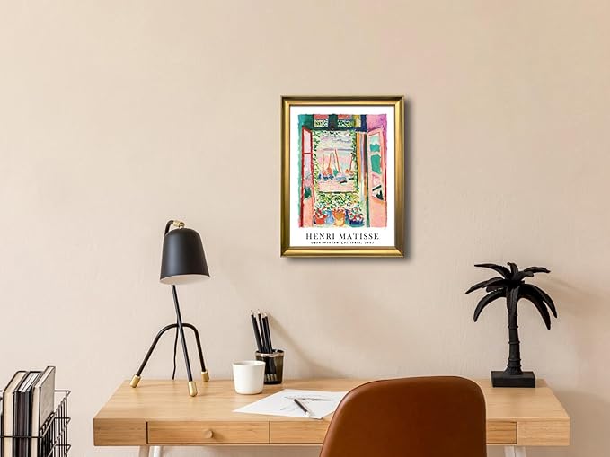 Wieco Art Framed Wall Art Open Window Collioure 1905 by Henri Mattise Abstract Colorful Art Matisse Posters Canvas Prints for Wall and Home Office Decorations Bronze Gold Frame