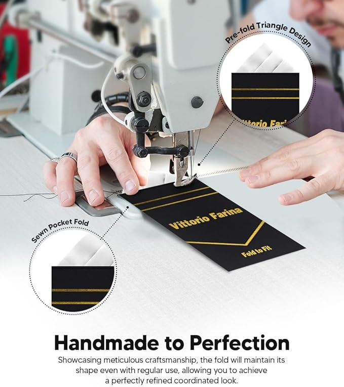 Premium Pre-Folded Four-Point Suit Pocket Square for Men with Sewn Pocket Fold