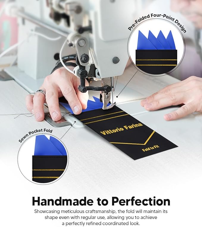 Premium Pre-Folded Four-Point Suit Pocket Square for Men with Sewn Pocket Fold