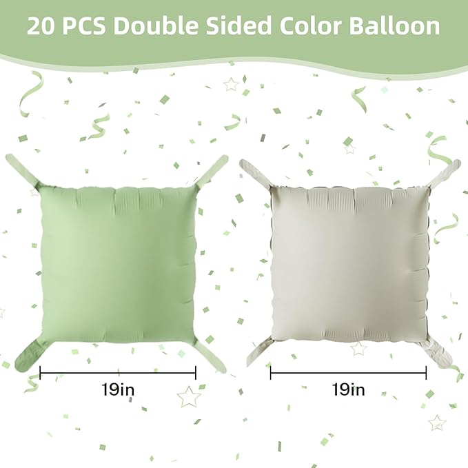 Sage Green Square Foil Balloon Wall, 20 PCS Double Sided Mint and Beige Square Balloon Wall Backdrop for Gender Neutral Baby Shower Wedding Jungle Safari Woodland Birthday Party Decoration