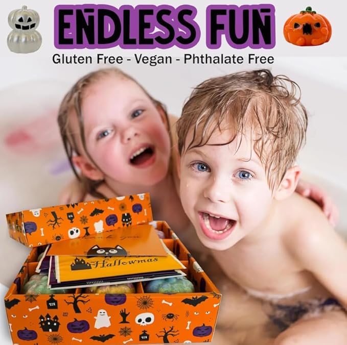 Bath Bombs for Kids with Surprise Toys Inside - Set of 9 Organic Halloween Bath Bombs, Gentle and Safe - Fizzy Balls with Rainbow Bubbles, Halloween Gifts for Kids