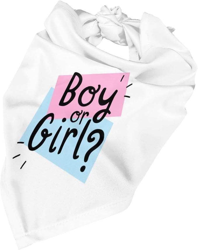 He Or She What Will It Be? Gender Reveal/Baby Announcement Dog Bandana,Pet Neckerchief for Pets Daily Wear Photo Prop Party Supplies (White -1)