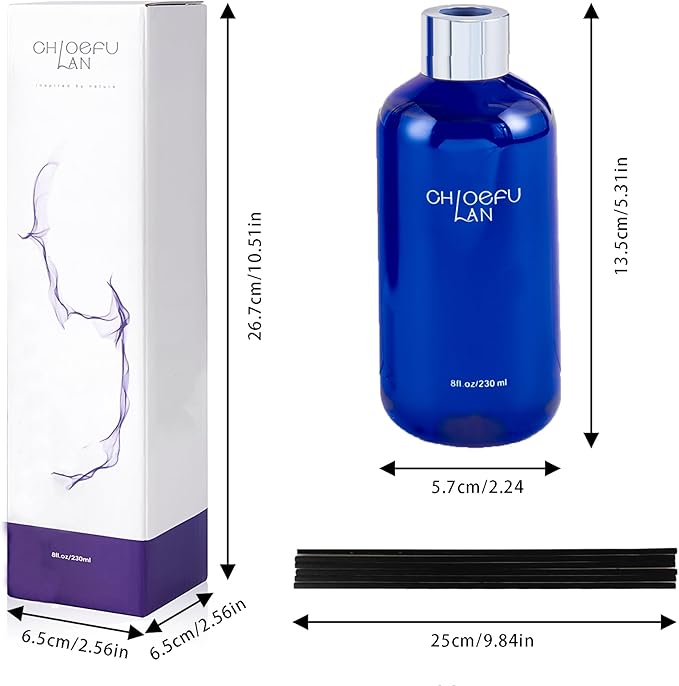 Chloefu Lan Reéd Diffuser, 8.1 oz Natural Essential Scented Oil, 6 Diffuser Sticks, Home Fragrance Sandalwood, Aromatherapy Oil Diffuser Reeds, More Masculine Scent, Bathroom & Office Decor 230ml