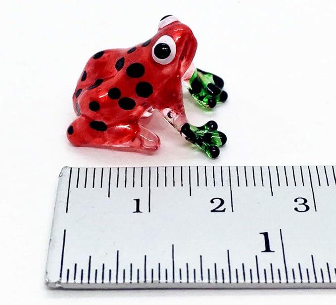 WitnyStore ¾ Inch Red Green Black Dot Frog Artistic Blown Glass Figurine Premium Hand-Blown Statue Tabletop Decoration Unique Collectible for Adult Collectors Handcrafted Elegant Home Room Decor