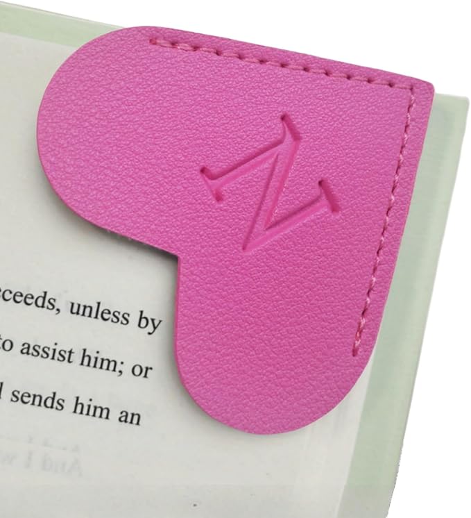 MOTEERLLU Personalized Leather Heart Bookmark with Initials, Handmade, Letter Cute Custom Corner Book Marks for Reading Women, Teachers, Students, Book Lovers, Book Accessories(Rose,N)