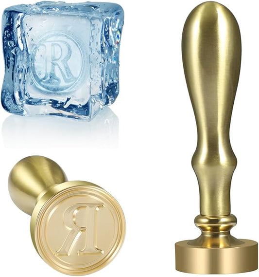 Ice Cube Stamp for Cocktails Ice Stamp Brass Head with Handle, Ice Branding Stamp for Ice Cubes Cocktail Whiskey Drinks Party Wedding Making DIY Crafting (Letter R)