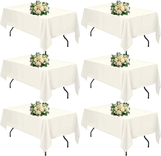Ivory 6 Pack Polyester Table Cloth 60 x 102 Inch, Rectangle Tablecloths for 6 Foot Tables Washable Table Cloth for Party Wedding
