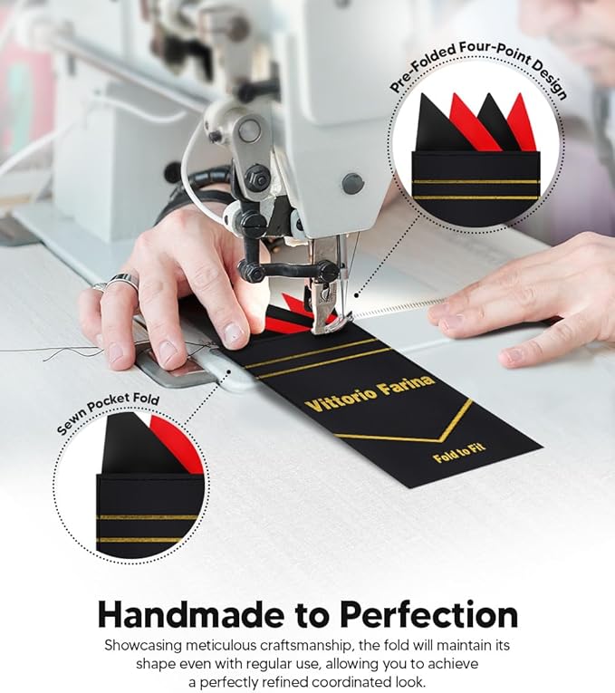 Premium Pre-Folded Four-Point Suit Pocket Square for Men with Sewn Pocket Fold