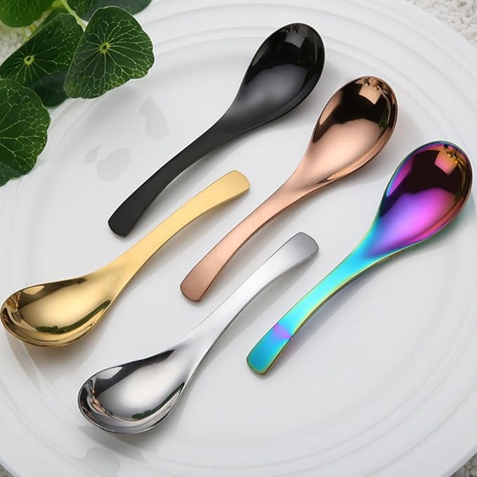 Stainless Steel Mirror Finish Serving Spoons - Soup, Dessert, Coffee & Ice Cream Spoons (5, Black)