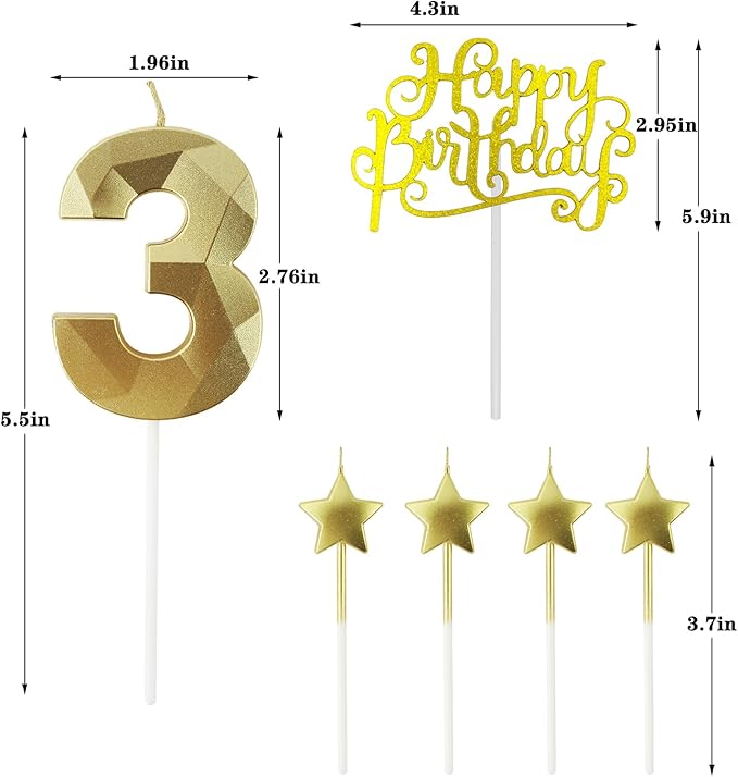 Golden Number 35 Birthday Candles and Star Birthday Candles 2.76 inch Birthday Cake Candles 3D Diamond Shaped Candles are Suitable for Birthday Parties and Anniversary Cake Decorations Candles
