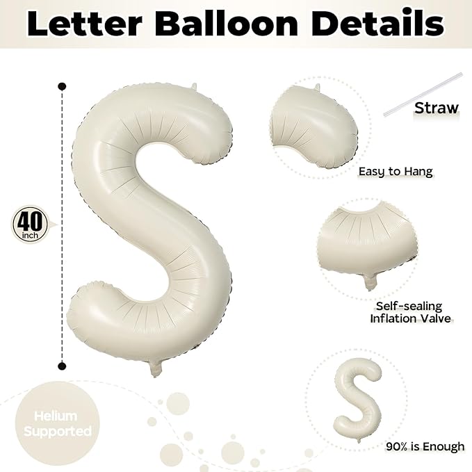 40 Inch Cream BIG SIS Balloons, Large Beige Neutral Big Sis Balloon Letters Sign with Ribbon, Ivory White Sand Baby Girls Balloon for Her Birthday Baby Shower Gender Reveal Party Decoration Supplies