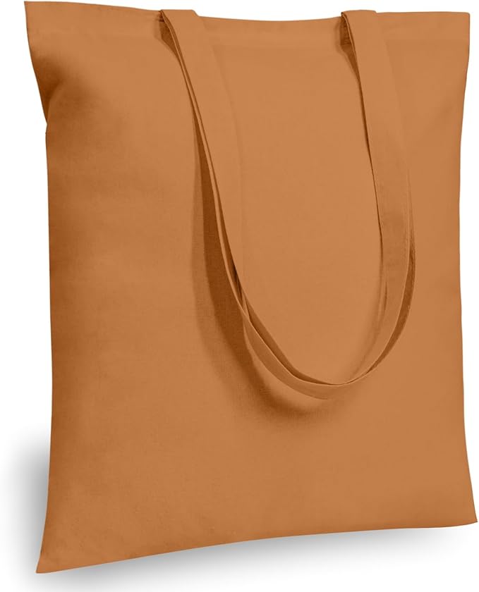 TOPDesign 12-Pack Economical 16"x15" Khaki Cotton Tote Bags, Lightweight Medium Reusable Grocery Shopping Cloth Bags, Suitable for DIY, Advertising, Promotion, Gift, Activity