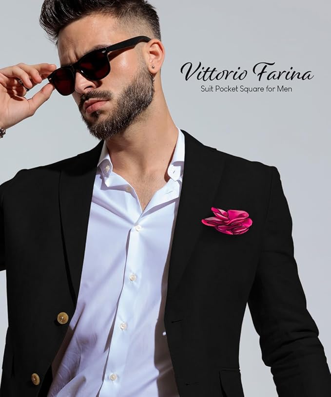 Premium Pre-Folded Four-Point Suit Pocket Square for Men with Sewn Pocket Fold