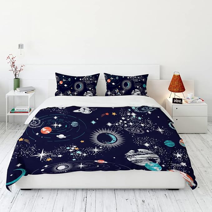 Galaxy Space Comforter Set Full Size for Kids Teens Universe Adventure Stars Bedding Bedroom Decor