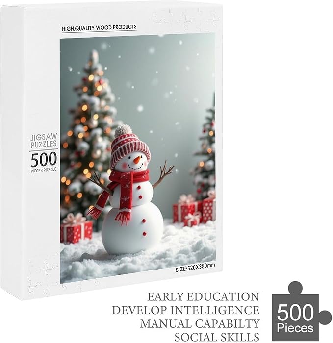 Wooden Puzzles for Adults 500 Pieces, Christmas Winter Snowman, Each Piece is Unique and Perfectly Put Together, are Special Home Decorations, Fun Puzzles, Party Games, Family Toys