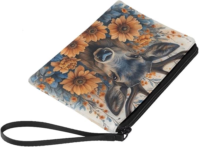 Dolyues Deer Coin Purse For Women Flowers Zipper Coin Wallet Women's Change Purse Trendy Womens Wallets And Change Purses for Party Shopping