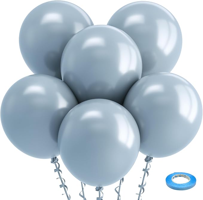 Bezente Dusty Blue Balloons 18 Inch - 30 Pack Large Thick Big Round Haze Blue Latex Balloons for Birthday Bridal Shower Wedding Gender Reveal Engagement Graduation Party Decorations