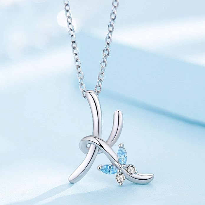 EUDORA Sterling Silver Butterfly Initial Necklaces for Women, Elegant Letter Neckles Personalized Gift for Mother, Sister, Daughter, 18 inch Chai