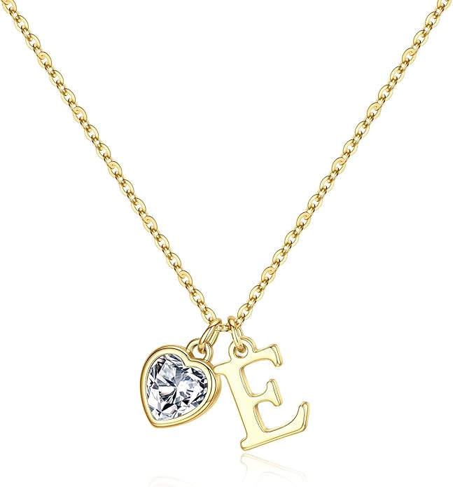 Turandoss Valentines Day Gifts for Her Trendy, Dainty 14K Gold Plated Initial A-Z Heart Birthstone Pendant Necklace Personalized Bridesmaid Birthday Valentines Jewelry Gifts for Women Girls