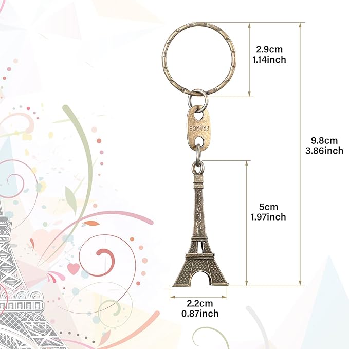 Junkin 30 Pieces Eiffel Tower Keychain Retro Decorations Purse Charms Statue Model Prom Keychain French Souvenirs