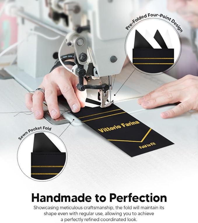 Premium Pre-Folded Four-Point Suit Pocket Square for Men with Sewn Pocket Fold