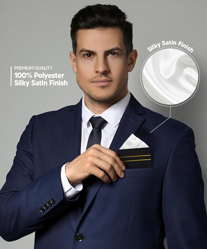 Premium Pre-Folded Four-Point Suit Pocket Square for Men with Sewn Pocket Fold