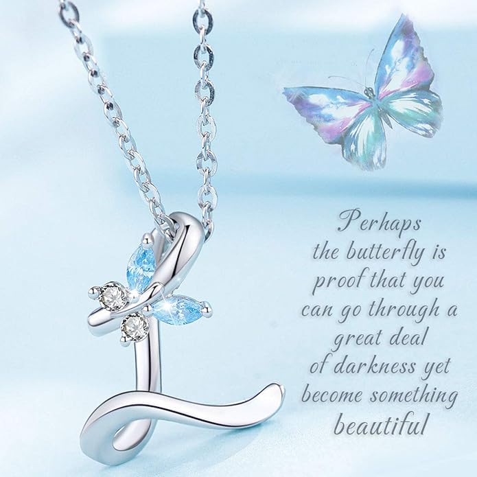 EUDORA Sterling Silver Butterfly Initial Necklaces for Women, Elegant Letter Neckles Personalized Gift for Mother, Sister, Daughter, 18 inch Chai