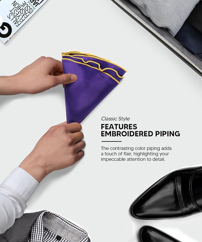 Premium Pre-Folded Four-Point Suit Pocket Square for Men with Sewn Pocket Fold