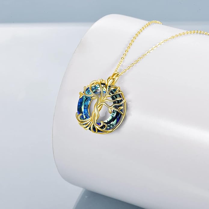 TOUPOP Tree of Life Necklace 925 Sterling Silver Family Tree Pendant Austrian Crystal Jewelry Valentines Day Birthday Gifts for Women Mom Wife Her
