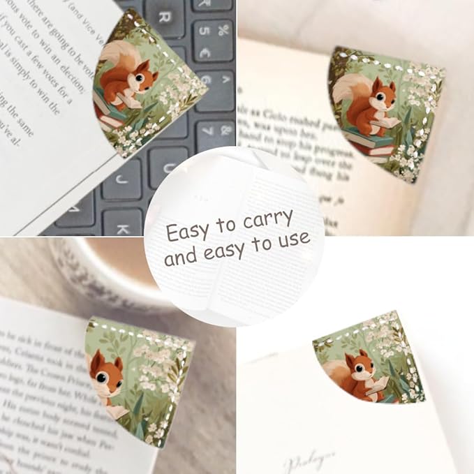 2PCS Leather Bookmarks 3.54 x 3.54 Inch Cute Squirrel Reading Books Design Reading Accessories for Books Journals Bibles Travel Diary Students Teachers and Book Lovers Gift