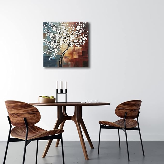 Wieco Art Morning Glory Modern Abstract White Flowers Oil Paintings on Canvas Wall Art 100% Hand Painted Floral Artwork for Living Room Bedroom Home Office Decorations Wall Decor