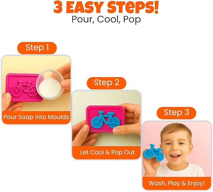 Soap Making Kit for Kids – DIY Soap Making Kit with Sports Shaped Soap Moulds (Basketball, Football, Soccer & Bicycle) Soap Making Supplies that Promote Hygiene DIY Kits for Kids Mobile App Included