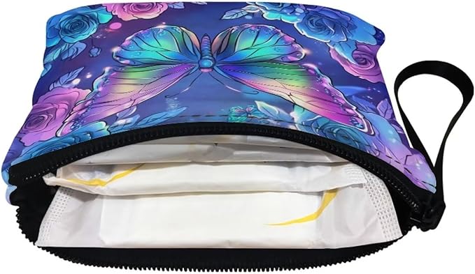 Dolyues Fashion Change Purses Pouch Bag Small Clutch Bags for Women, Coins/Cards Storage/Purple Butterfly and Rose Print Wallet Coin Purse with Wristlet