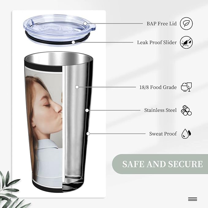 Personalized Custom tumbler Coffee Mug with Lid and Straw Hot and Cold Stainless Steel Vacuum Insulated Travel Mug with Photo Personalized tumbler Gift (20 oz, Funnel, 4 photos)