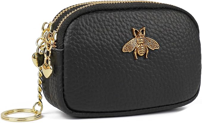 imeetu Women Leather Coin Purse, Small 2 Zippered Change Pouch Wallet