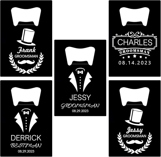 5PCSPersonalized Bottle Openers Credit Card Size, Groomsmen Best Man Gifts for Wedding Bachelor Party, Stainless Steel Beer Bottle Opener