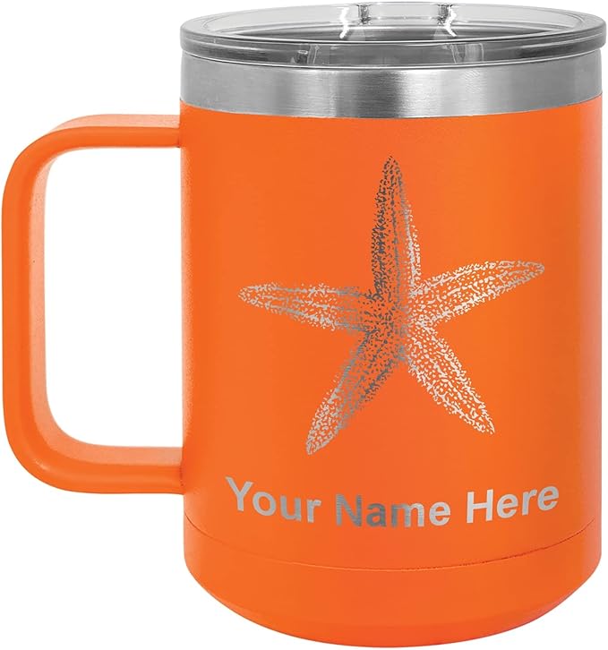 LaserGram 15oz Vacuum Insulated Coffee Mug, Starfish, Personalized Engraving Included (Orange)