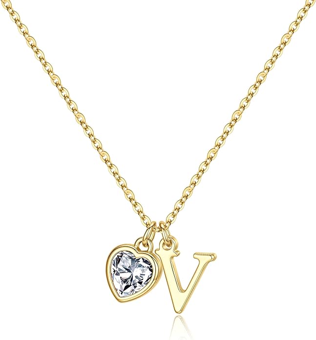 Turandoss Valentines Day Gifts for Her Trendy, Dainty 14K Gold Plated Initial A-Z Heart Birthstone Pendant Necklace Personalized Bridesmaid Birthday Valentines Jewelry Gifts for Women Girls
