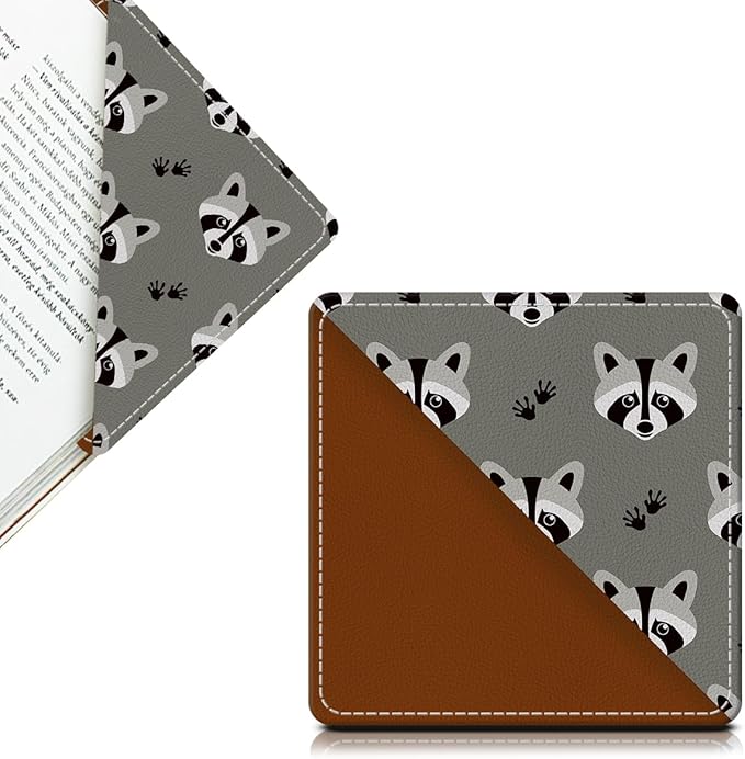 Cute Leather Bookmarks, Fun Triangle Making Corner Bookmark, Book Accessories for Reading Book Lovers, Unbreakable Page Markers for Women Men Funny Raccoon