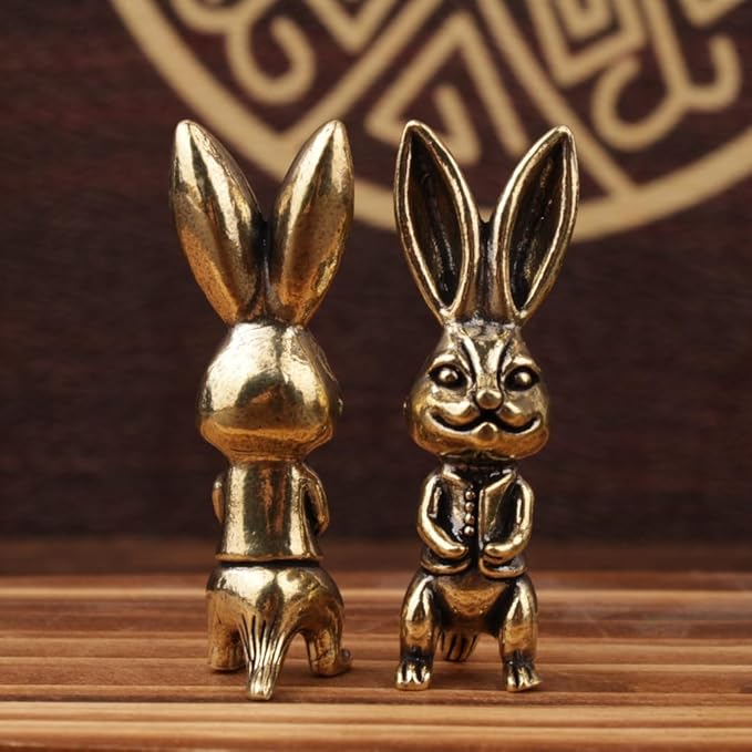 Brass Animals Figurine Decorative,Solid Copper Decorations,Metal Statue,Pure Brass Mr. Long Eared Rabbit Statue, Exquisite Decor Figurine，Ideal Decor for Home, Office, or Café