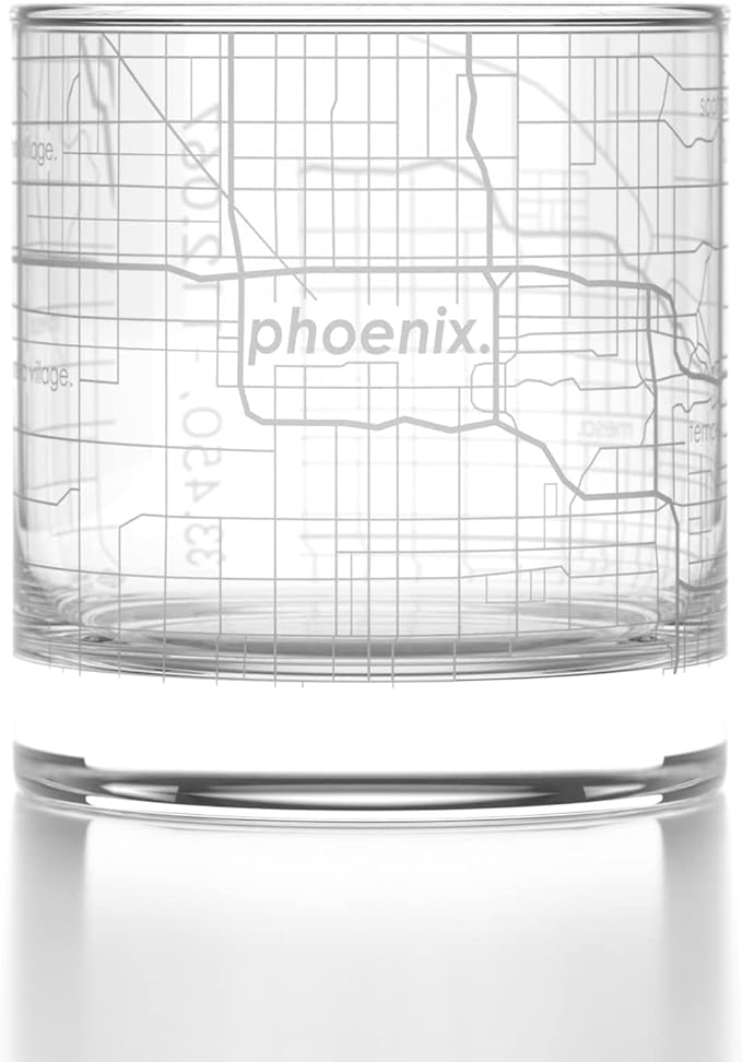 Well Told Engraved Phoenix Arizona Map Rocks Glass, Old Fashioned Whiskey Glass (11 oz, Clear) Etched Whiskey Glass, Gifts For Whiskey Lovers