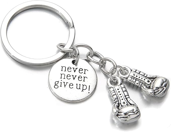 PHAETON 20PCS Never Give Up Boxing Keychain Boxing Gloves Charm Keyring Inspirational Gifts for Boxers Boxing Coach Boxing Keychain Fitness Gifts Boxer Fan GiftSport Lover