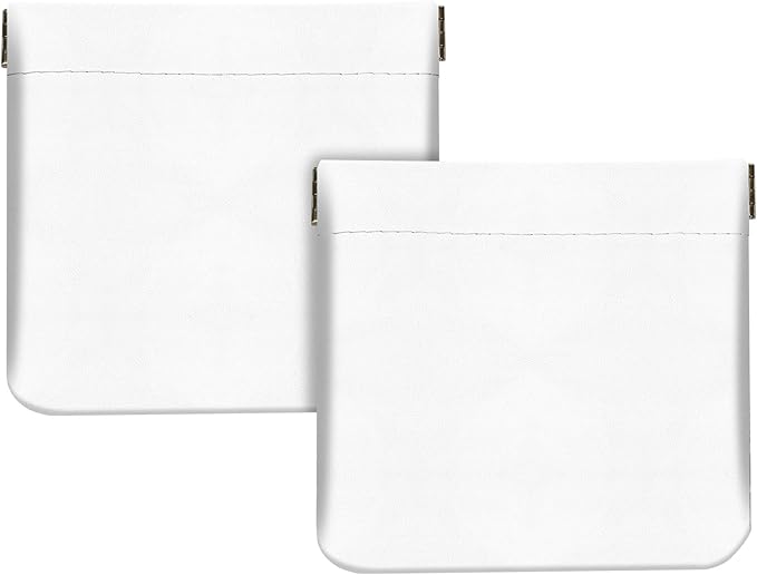 2Pcs PU Leather Small Squeeze Coin Purse Pouch Mini coin Bag Unique And Cute Wallet Cosmetic Bags Change Bag For Women Girls Men （White