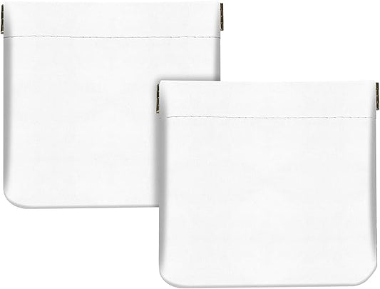 2Pcs PU Leather Small Squeeze Coin Purse Pouch Mini coin Bag Unique And Cute Wallet Cosmetic Bags Change Bag For Women Girls Men （White