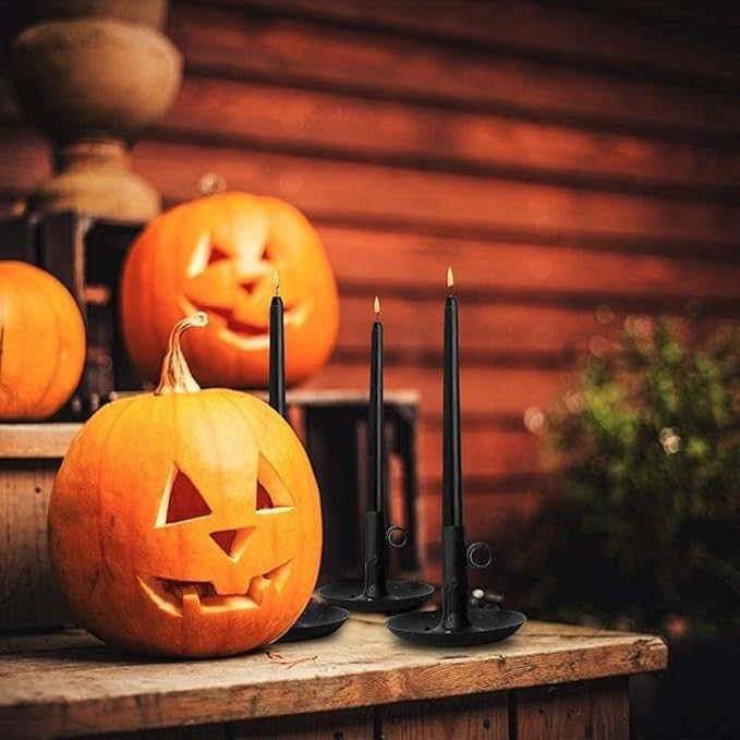 Set of 14 Black Taper Candles, 7-8 Hours Burn Time, Unscented, Smokeless and Dripless, 4/5 x 10 Inch Dinner Candle Set for Halloween,Household, Wedding, Party and Home Décor Candlesticks